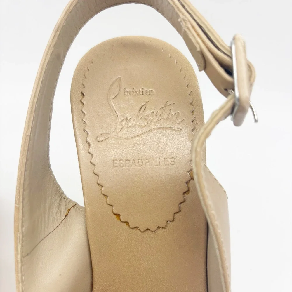 Christian Louboutin You Love Beige Leather Slingback Espadrille Wedges Size 36